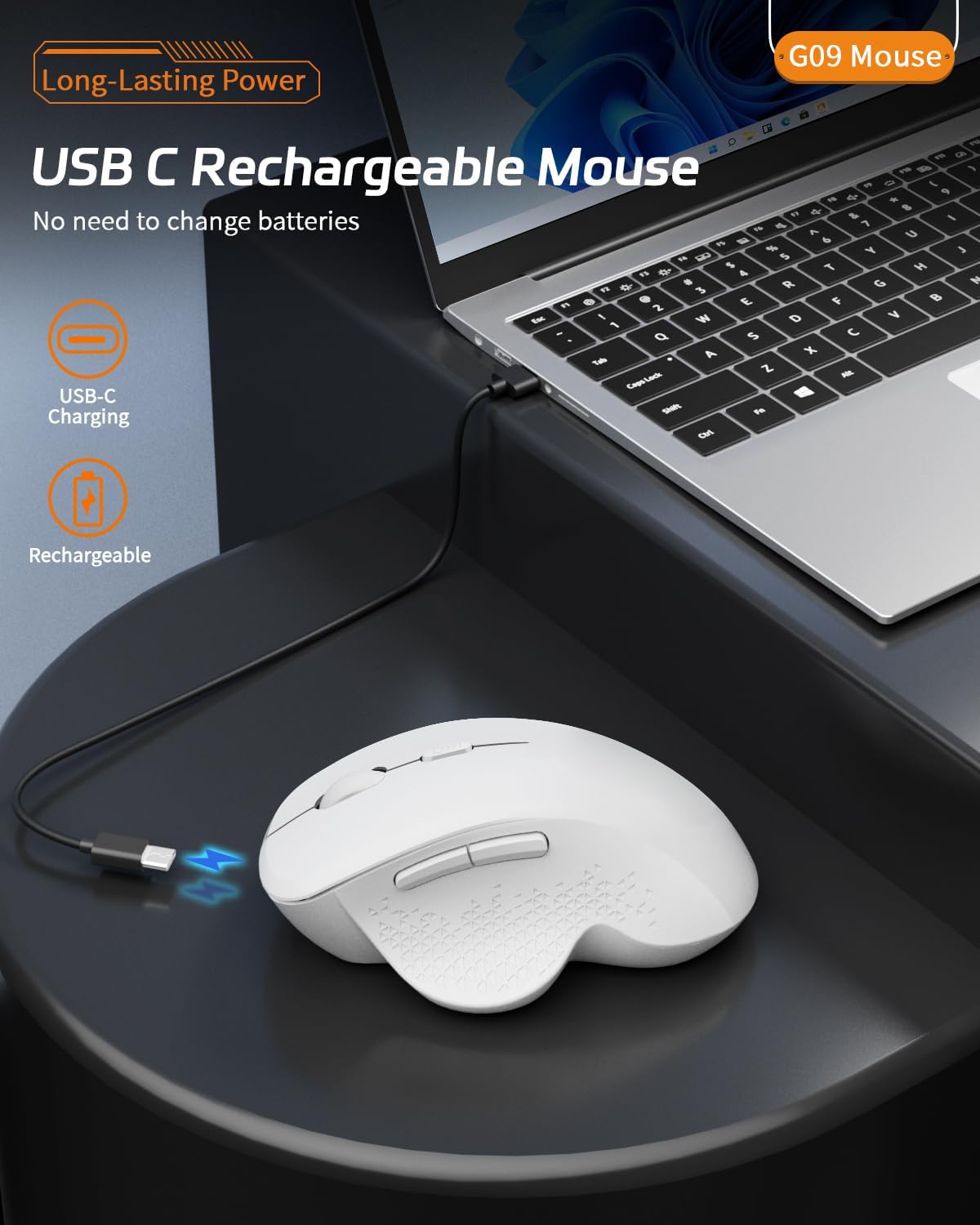 Uiosmuph G09 BT5.1 2.4Ghz Bluetooth Wireless Mouse, & Rechargeable Computer Mouse with USB Receiver and Type C Adapter