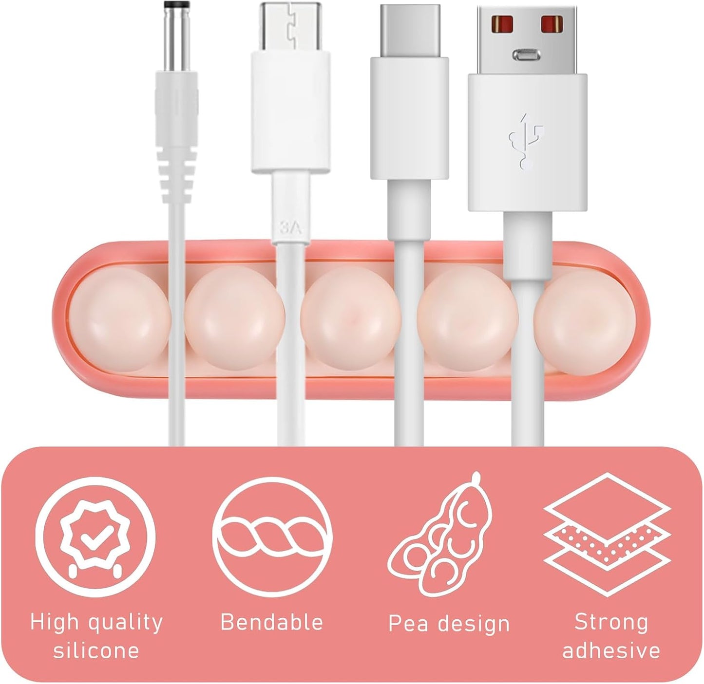 YBEATY 6 Pcs Pea Cable Clips Cord USB Holder Organizer Wire Management Cute Self-Adhesive Desk Cord Organizer Clip