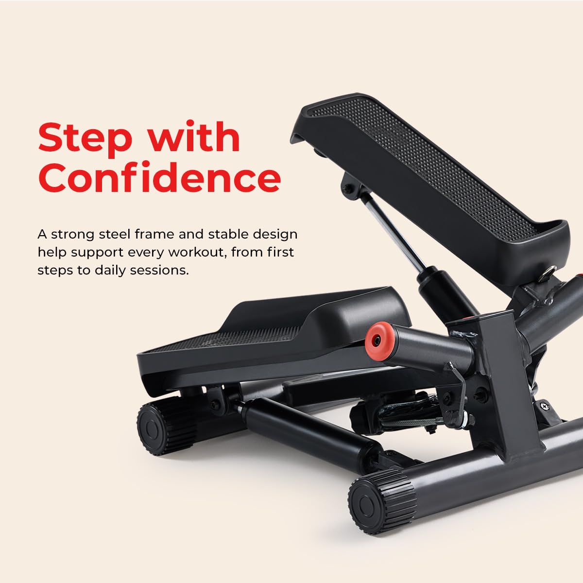 Sunny Health & Fitness Smart Twist Stepper with Resistance Bands, Bluetooth App Connectivity, Adjustable Step Height, 300 LB Capacity, Compact Mini Stair Step Machine