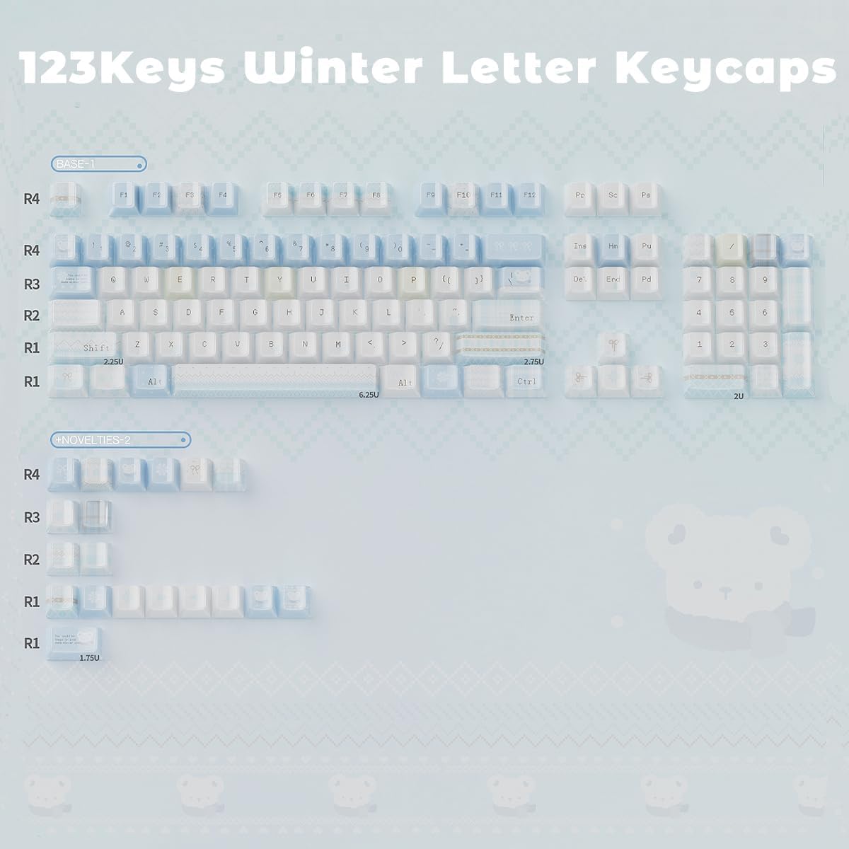 SUEHIODHY 123 Set, 61/68/84/87/98/100 Crystal Jelly Keycaps, Blue White Translucent Keycaps, Keys Custom KDA Profile