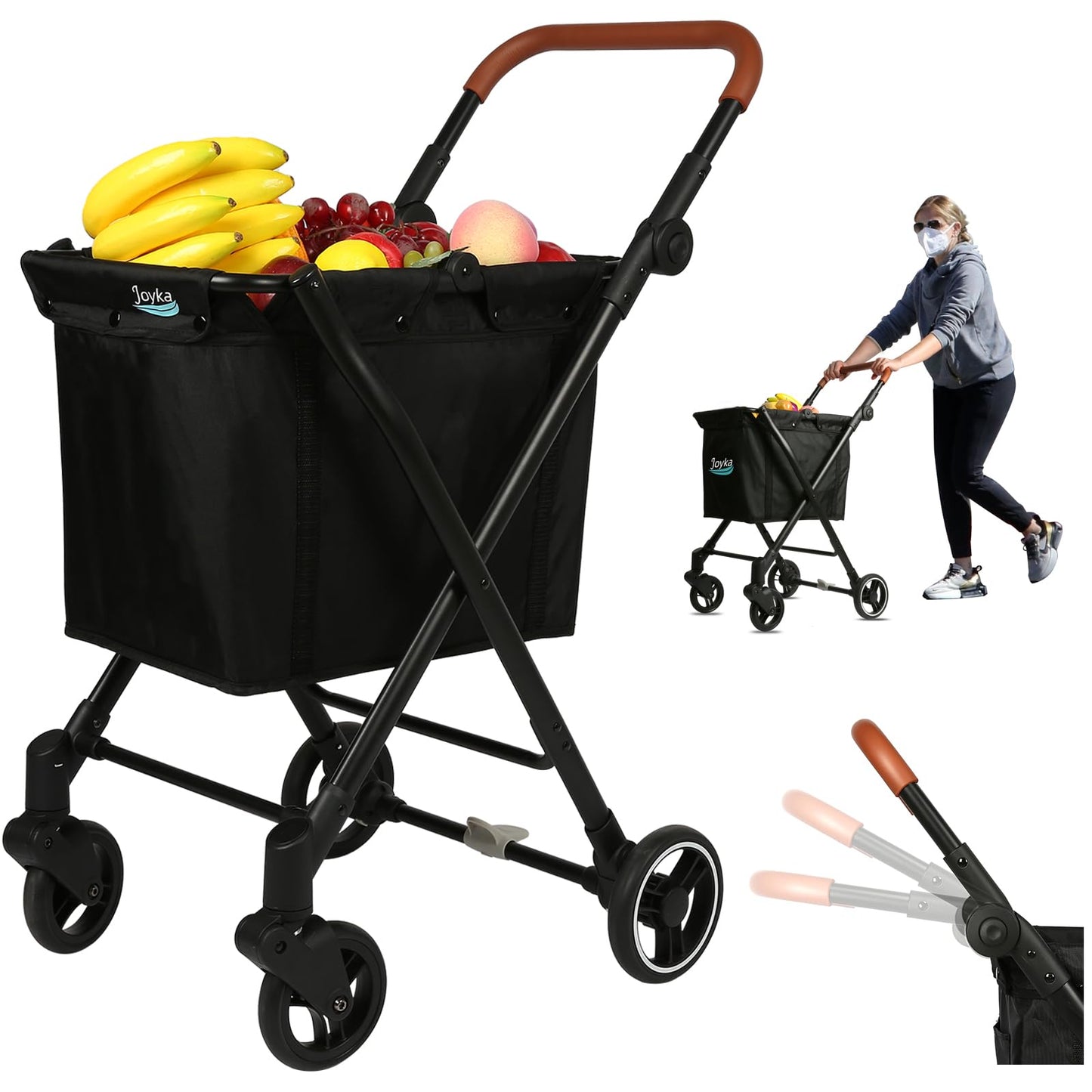 Foldable Cart 55 Liters Utility Cart ，Shopping Trolleys ，Height Adjustable Slider for Office Shopping ， Groceries， Laundry