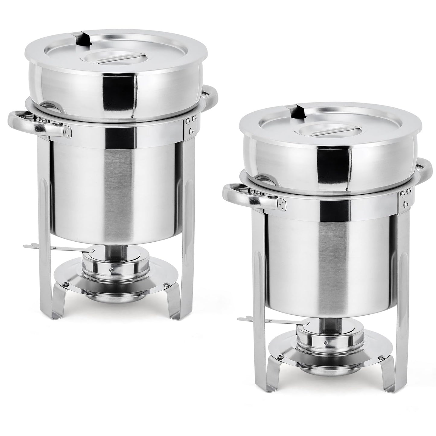 Commercial 11QT Soup Chafer Set, 2 Pack Stainless Steel Round Food Warmers Set with Pot, Notched Lids & Fuel Containers, Soup Warmers Ideal for Buffet Service & Event Catering