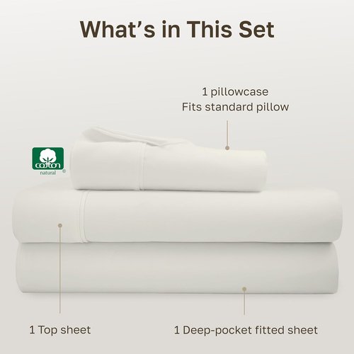 California Design Den Twin XL Sheet Set - 100% Soft Cotton, 400 Thread Count, Silky Sateen - Ivory