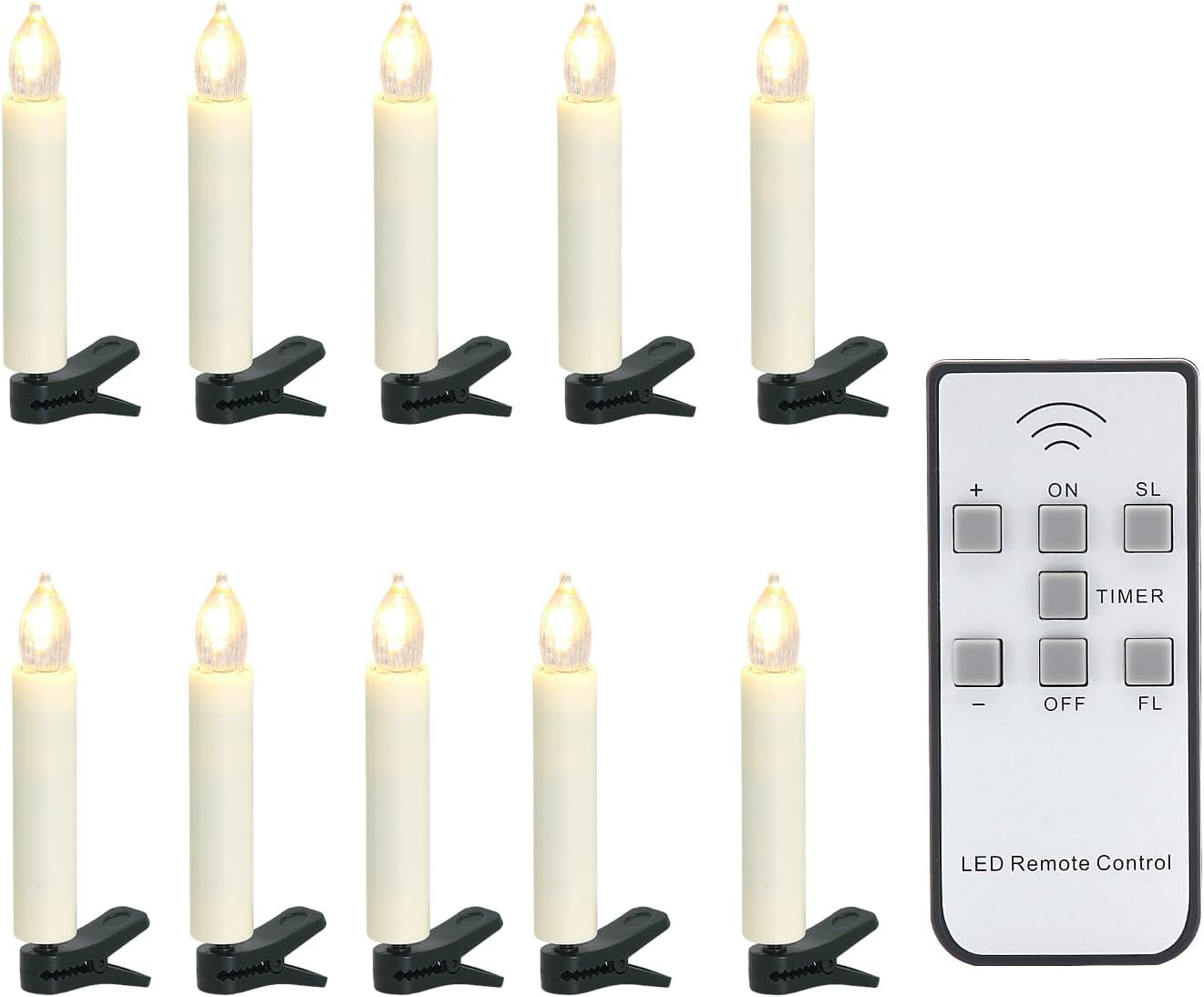 Skiennix Flameless LED Taper Candles - Battery Operated with Remote Timer | 10 PCS for Holiday Decor