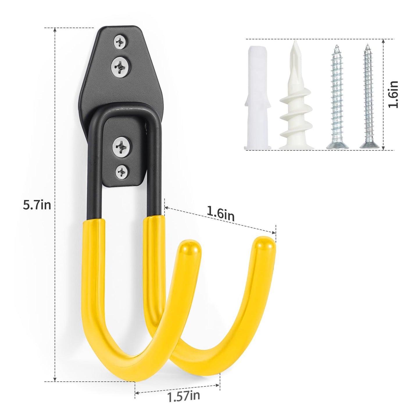 Pruite Garage Hose Hooks Wall Mount, 6 Pack Heavy Duty Storage Hooks for Garden Tools, Wall Hooks for Water Hoses, Brooms, Ladders, Garage Storage, Yellow