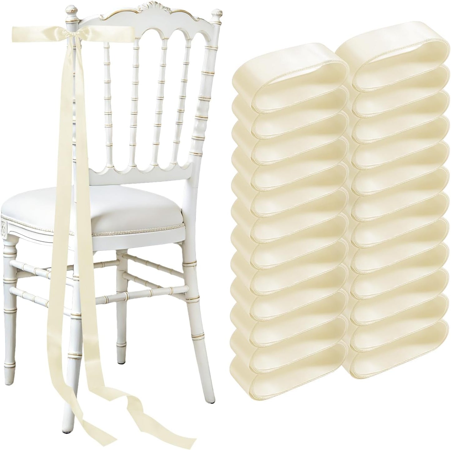 Regine Switzerland Wedding Chair Decorations - 24 Pcs Ivory White Satin Bows for Elegant Events