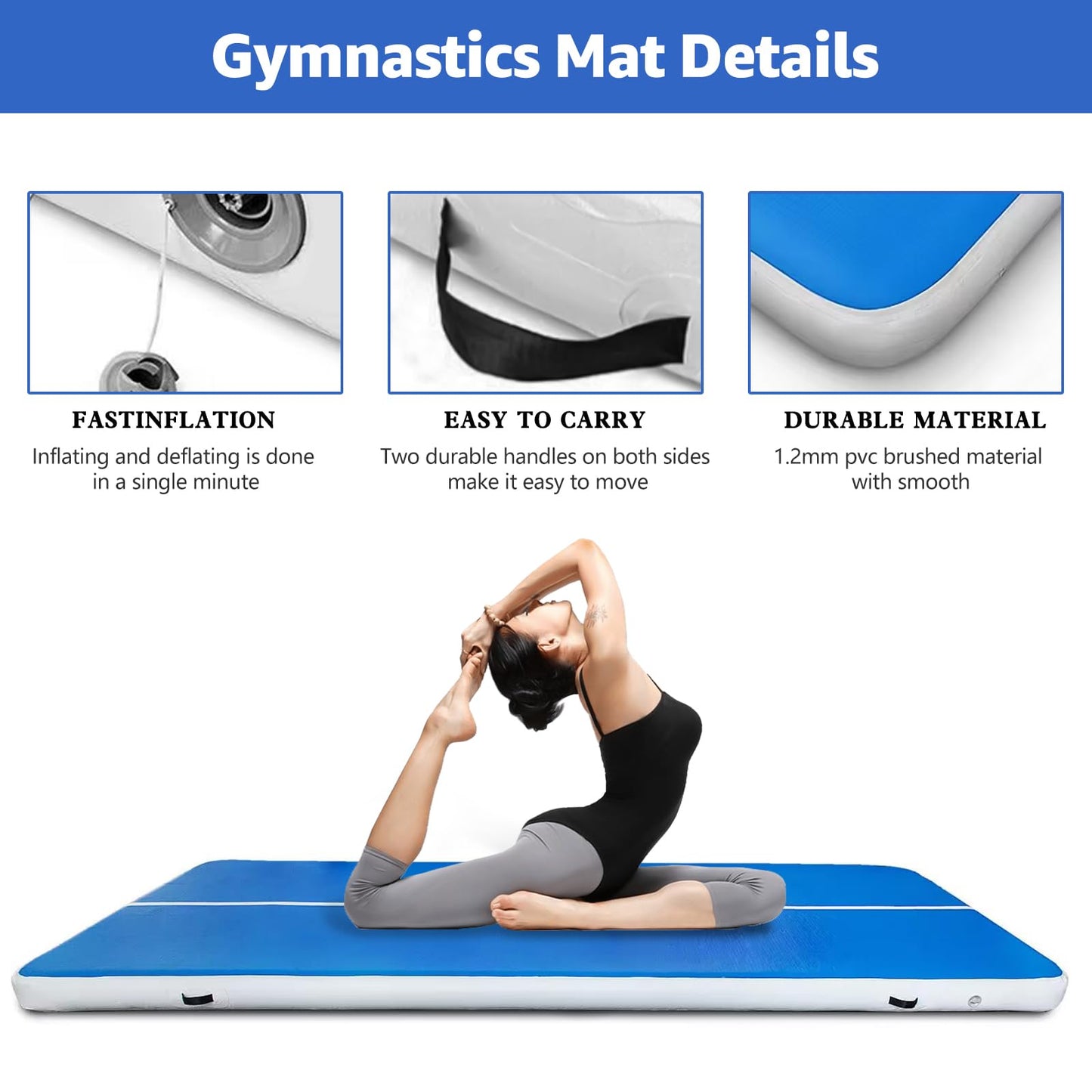 ERfairdeal Air Gymnastics Track Mat 20FTx6.6FTx8 inches Thickness Gymnastics Tumbling Air Mat Inflatable Tumble Track with Electric Air Pump for Gym/Training/Yoga/Home use/Exercise/Cheerleading/Water