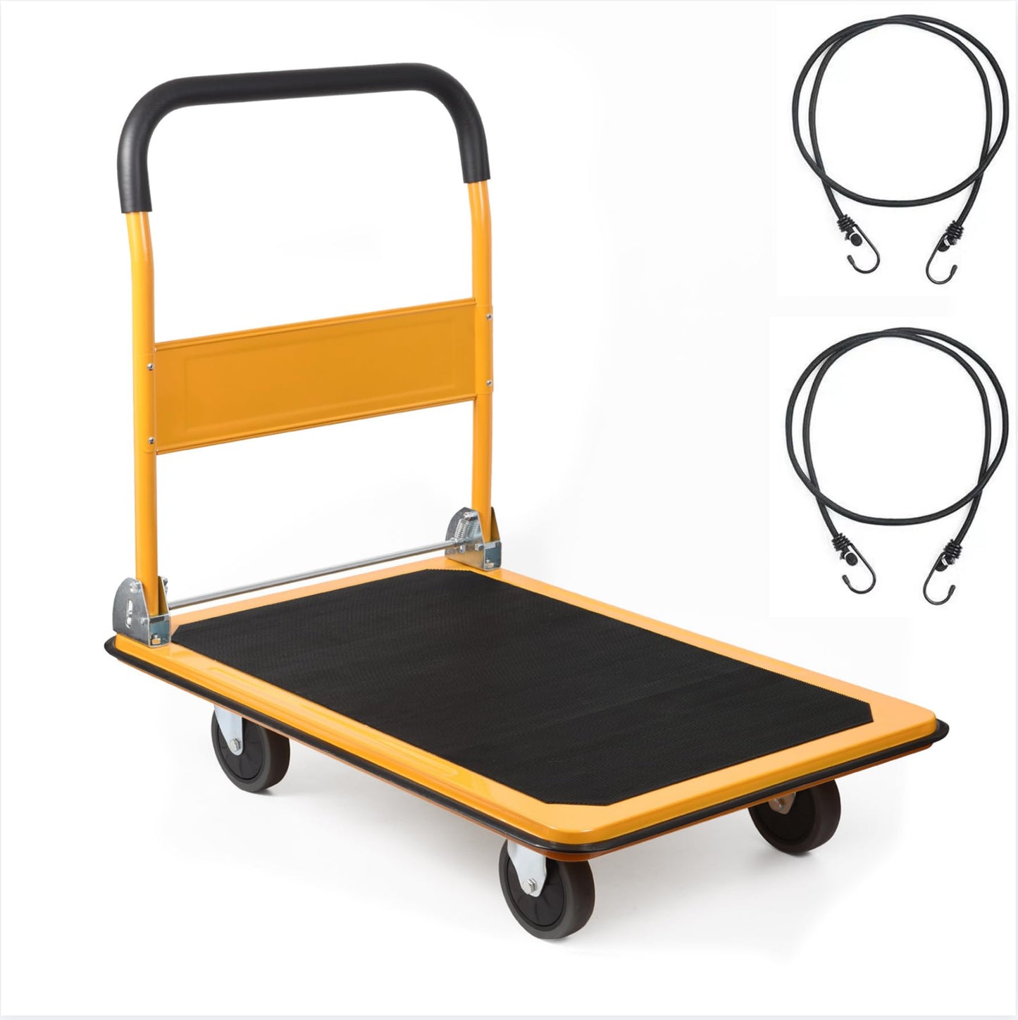 LEADALLWAY Platform Truck Large Size 880lbs Foldable Push Cart 35.8x24x34.3inches Yellow with 2 Ropes