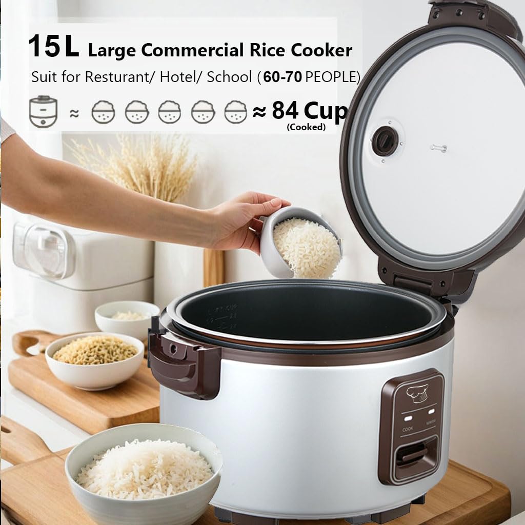 GOLREAN 15.8QT Large Commercial rice cooker 84 cups cooked / 32 cups uncooked rice Commercial Electiric Rice Warmer for 60-70 people, with One-Touch Operation
