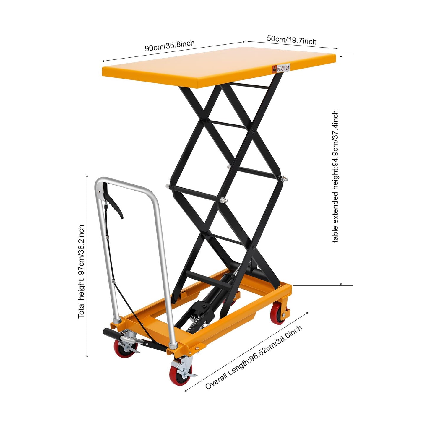 Hydraulic Lift Table Cart, 770lbs Capacity 51" Lifting Height, Hydraulic Scissor Lift Table Cart with 4 Wheels Pallet Lift Table for Material Handling and Transportation (770lbs)