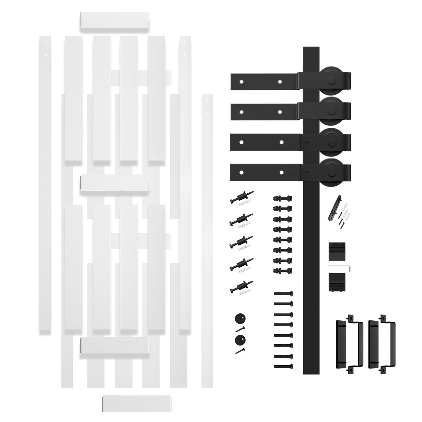 COSHOMER 28" x 84" Bypass Barn Door, Sliding Barn Door with 5FT Track Hardware Kit Included, H Shape Solid Core MDF Barn Doors, Waterproof PVC Surface, Save Space, Easy to Install, White