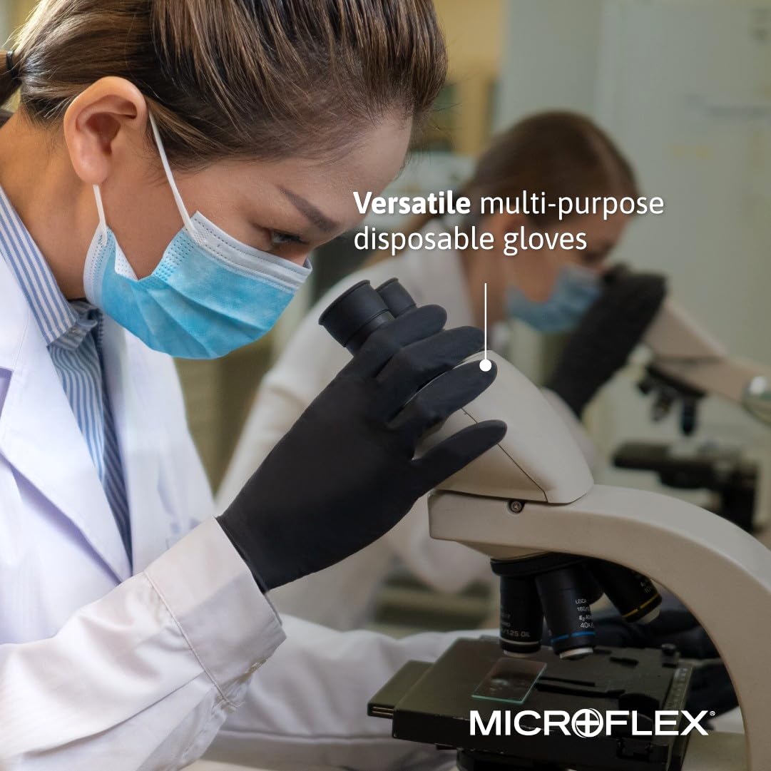 Ansell MICROFLEX Black Dragon BD-100L Heavy Duty 6.7 mil Latex Exam Gloves for Automotive, Food, Life Sciences, Healthcare, Size 8 (M), Black (Case of 2000)