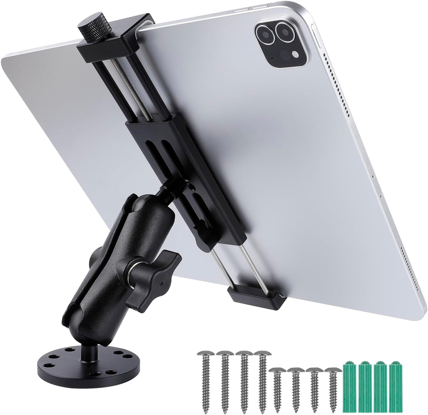Leenconghui 4.7"-15" All-Aluminum Car Tablet Holder with Heavy Duty Drill Base, Compatible with iPad Pro Mini Samsung