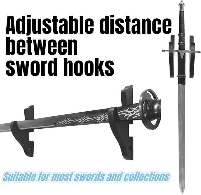 Eforlife 2/Set Sword Hook Wall Mount Samurai Sword Hanger Display Holder Adjustable for Katana Wakizashi Tanto Genji Sword Weapon Rack