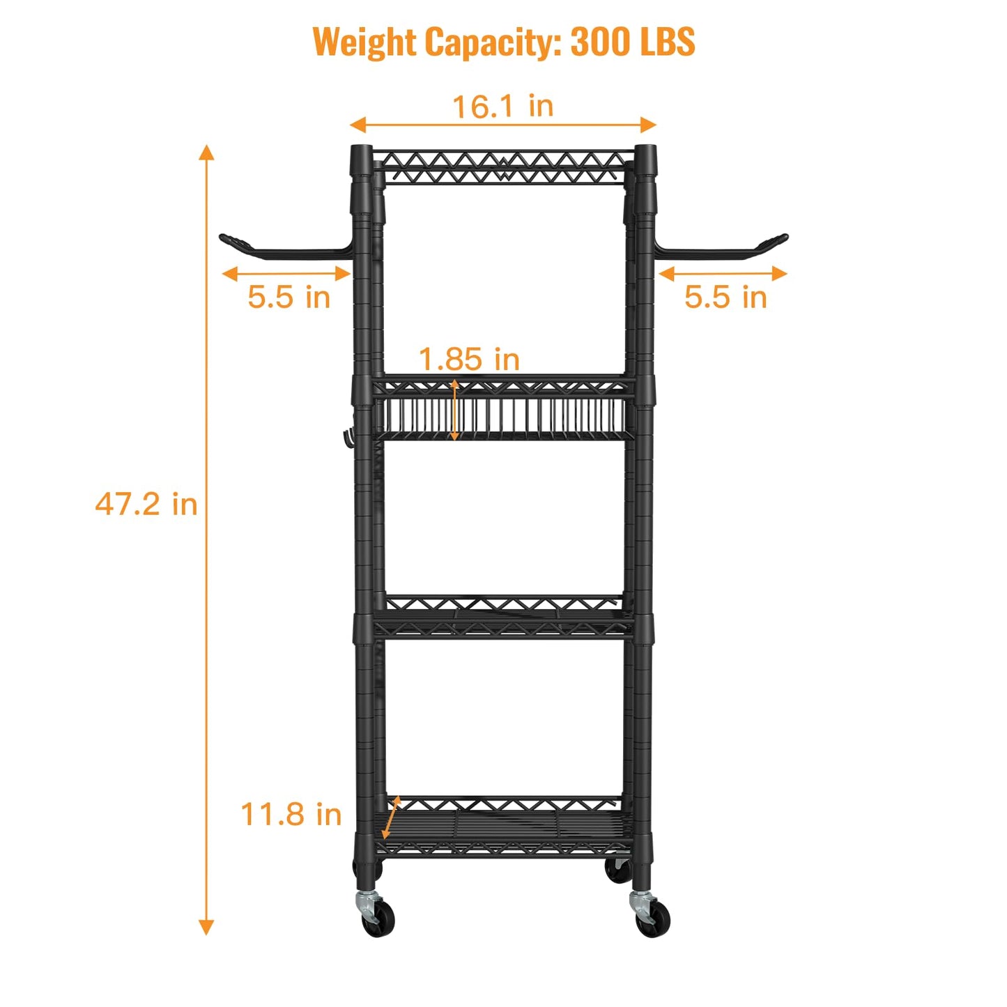 FUTASSI S1 Home Gym Storage, 3-Tier Workout Equipment Organizer with Wheels for Yoga Mats, Foam Roller, Dumbbells, Kettlebells, and Resistance Bands, 47.2" H x 27.1" L x 11.8" D, Black