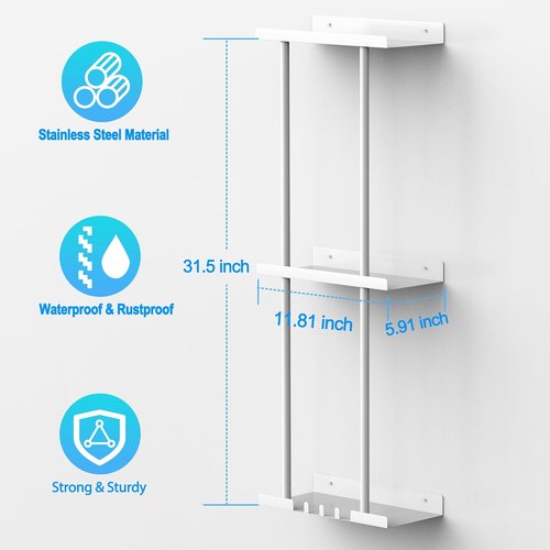 Liuoud Towel Rack - Wall Mounted Vertical Towel Storage Organizer with Shelf | Holds 6 Large Bath Sheets, White