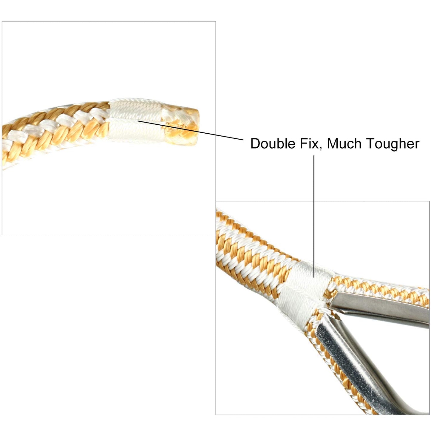 Amarine Made Heavy Duty Double Braid Nylon Anchor Line with Stainless Steel Thimble-White/Gold Color 1/2 inch Thickness 300 ft Long