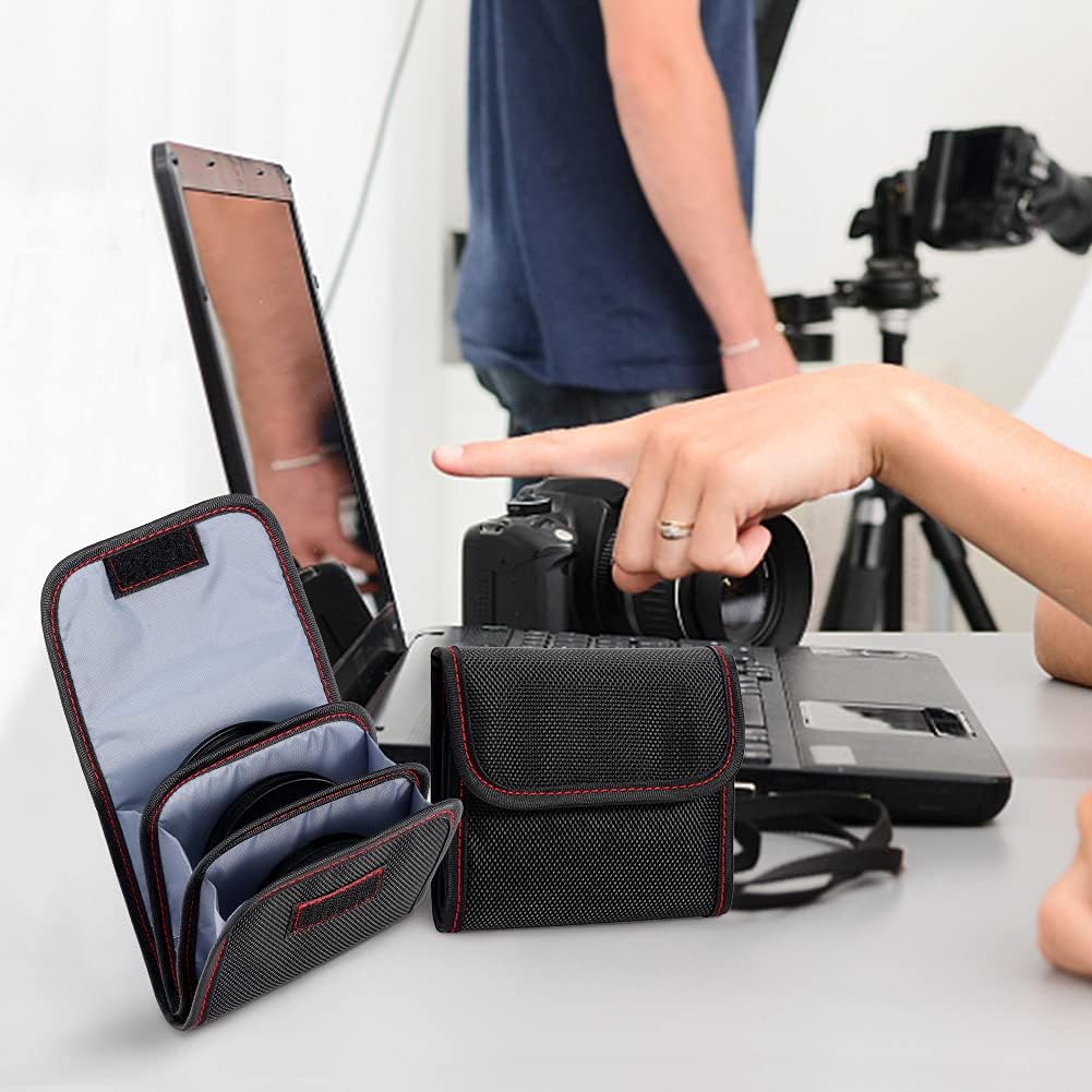 2PCS 3-Pocket 25mm-82mm DomeStar Filter Case, Camera Lens Filter Carry Case Professional Photography Filter Holder Belt