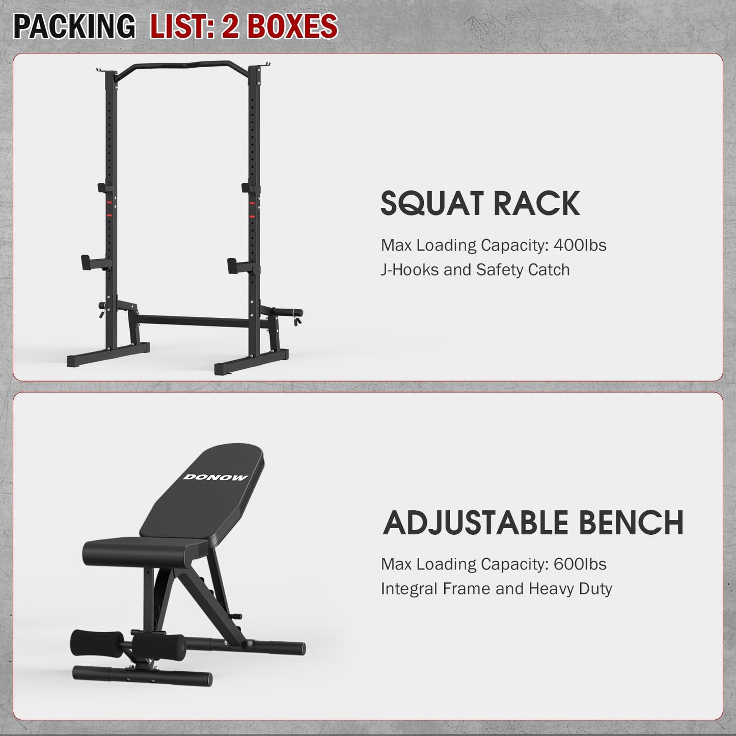 DONOW Olympic Weight Bench with Squat Rack Adjustable Workout Bench with Rack for Bench Press Sthrength Training (Black with Safety Catched)