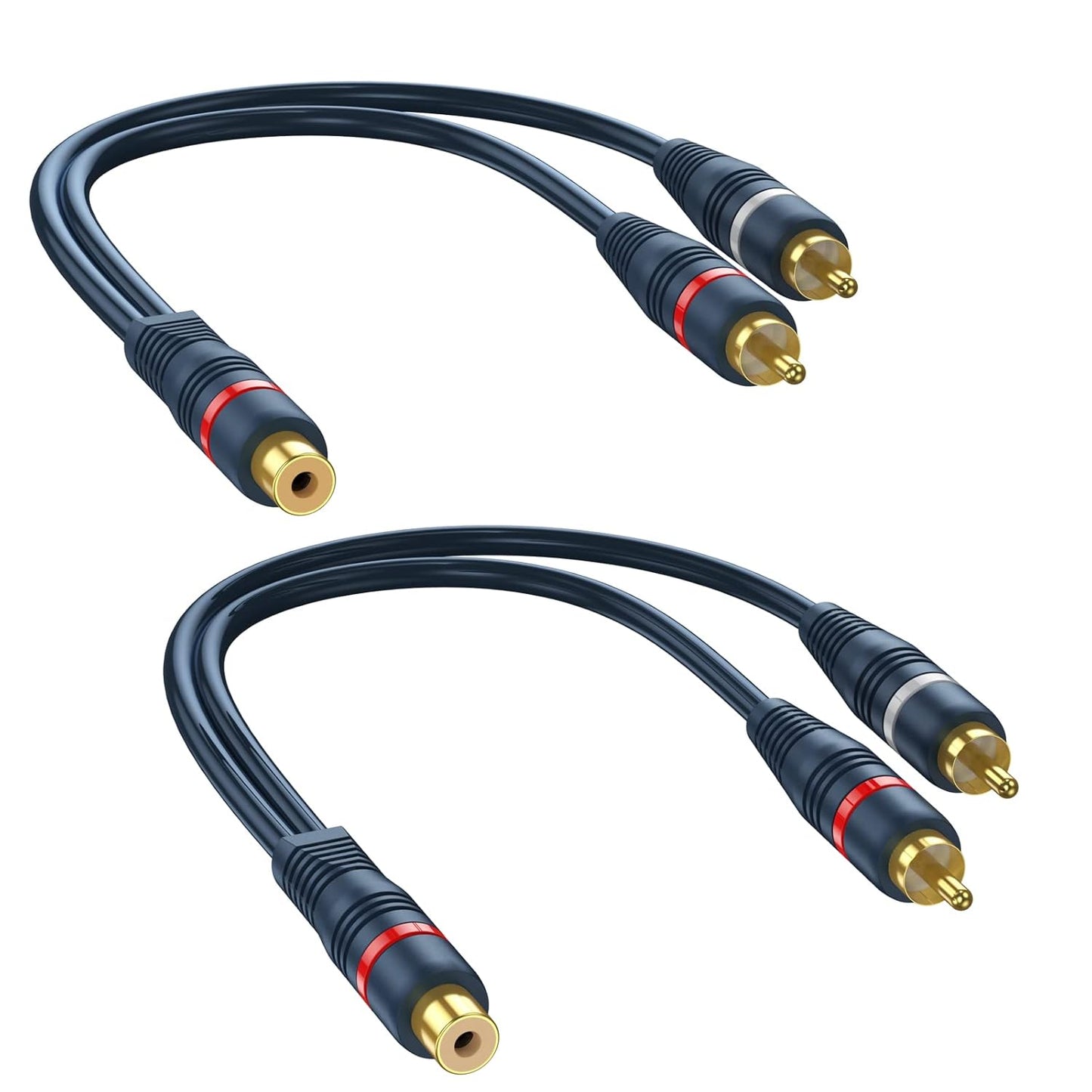 1 2 2 Pack, 8 inch RCA Splitter Female to Male RCA Y Splitter Audio Video Cable Split Adapter Dark Blue
