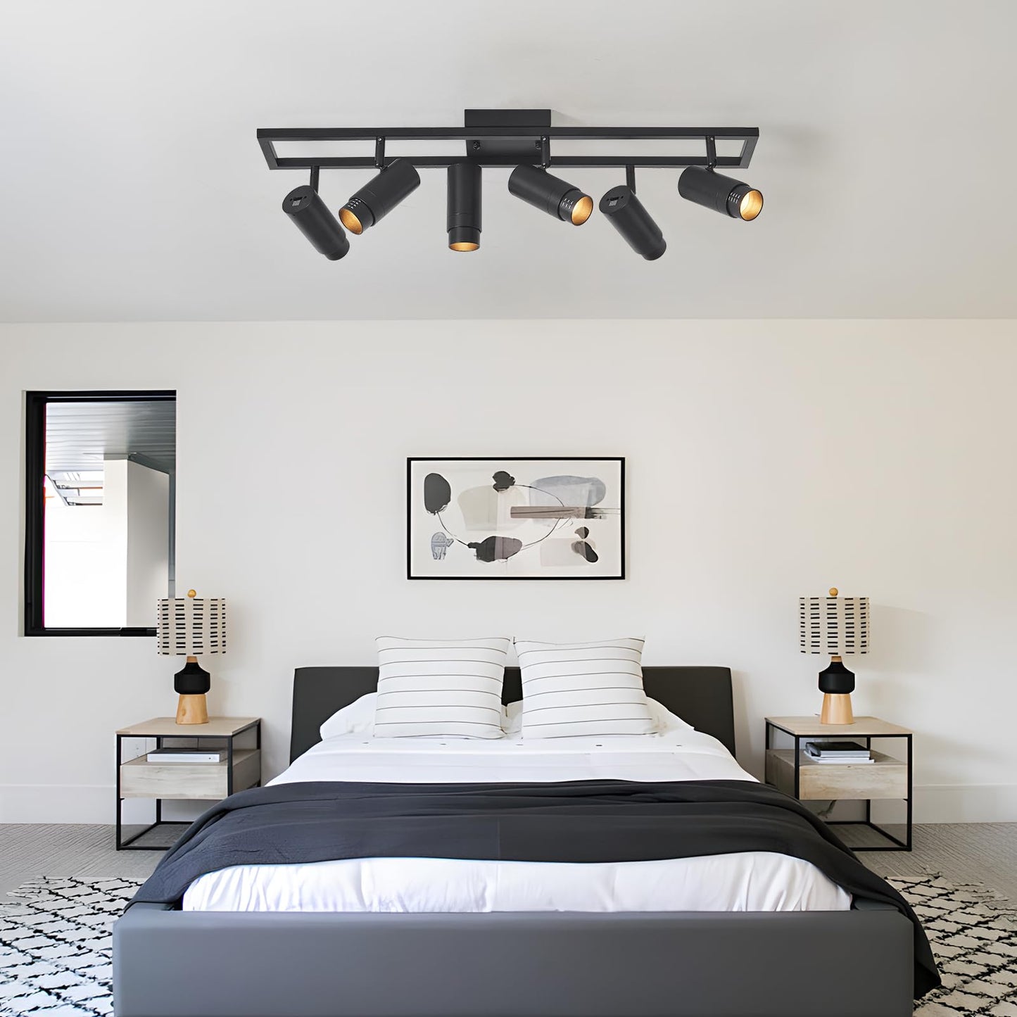 AIBISOD Zoomable 5-Color LED Track Lighting Kit, 6-Light Dimmable Ceiling Spotlights, 15°-60° Black Modern Track Light Fixture with Flexible Rotatable Heads for Kitchen, Living Room, Bedroom