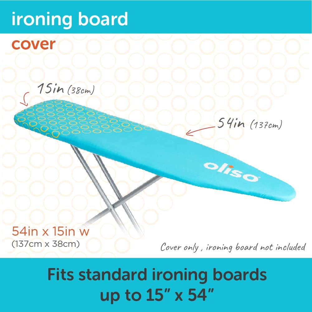 Oliso Ironing Board Cover - 100% Cotton with Professional Felt Pad - Fits 54" x 15" Boards - Turquoise