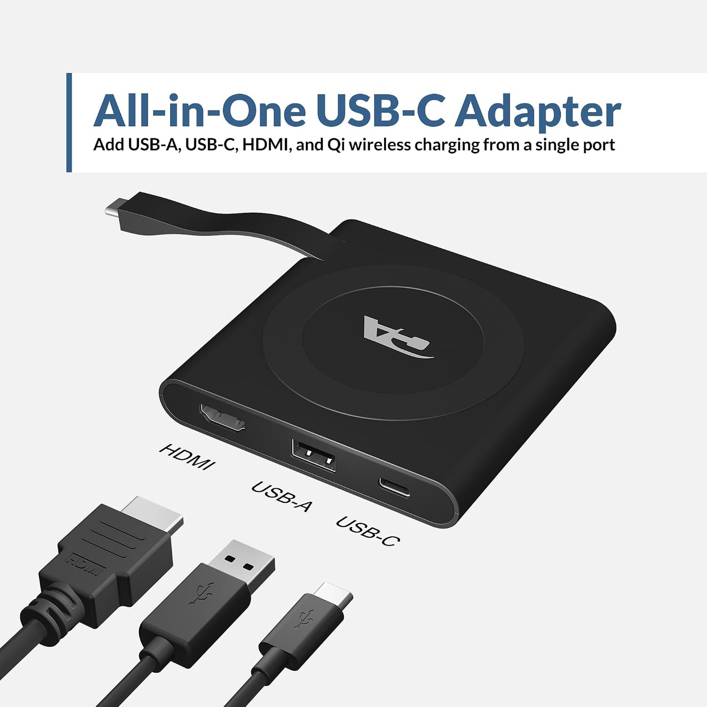 Cyber Acoustics (DS-1500) USB-C to HDMI Adapter Multiport Digital AV Converter with Wireless Qi Charging, HDMI, USB