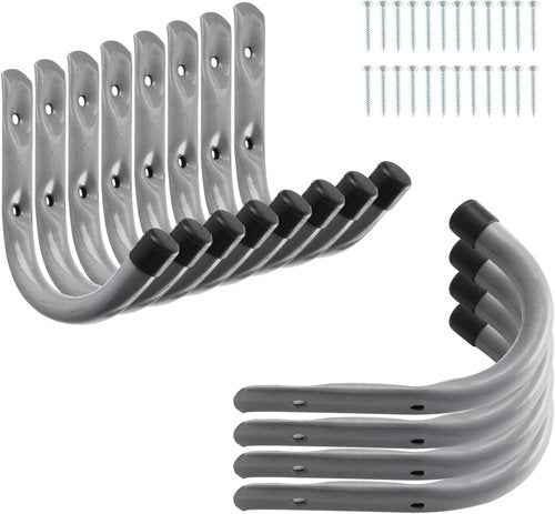 Home Master Hardware 12-Pack Heavy Duty Garage Storage Wall Hooks - Steel J Utility Hooks for Tools, Bikes, Ladders | Grey