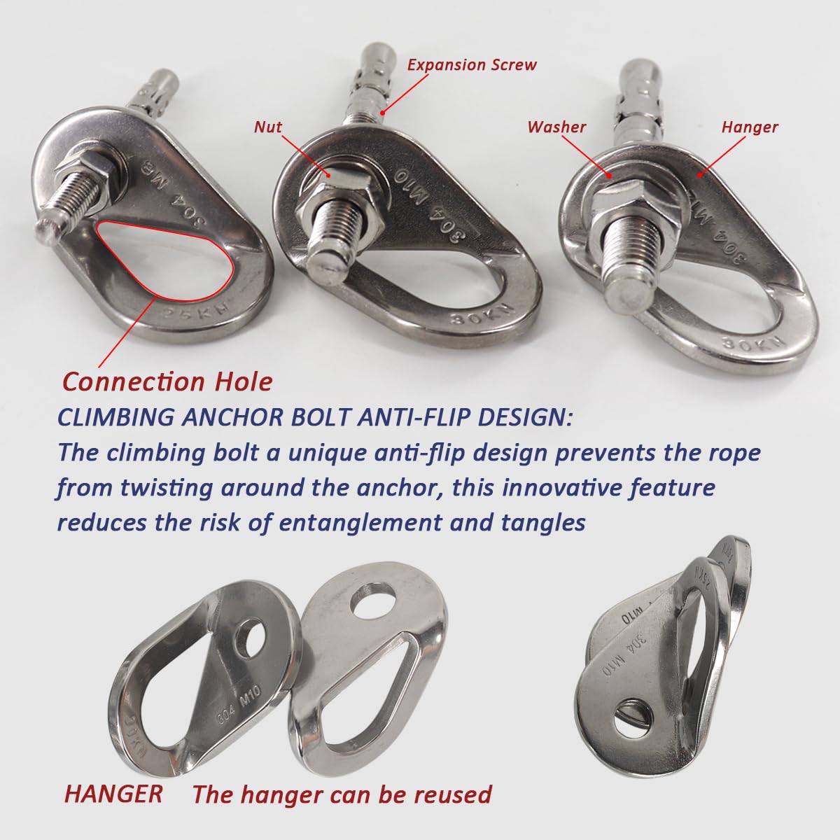 304 Stainless Steel Climbing Bolt Kit, Heavy-Duty Climbing Holds Hanger 1/2"-for Outdoor Climbing Walls, Bouldering Gyms, and DIY Home Training Setups (1 Set)