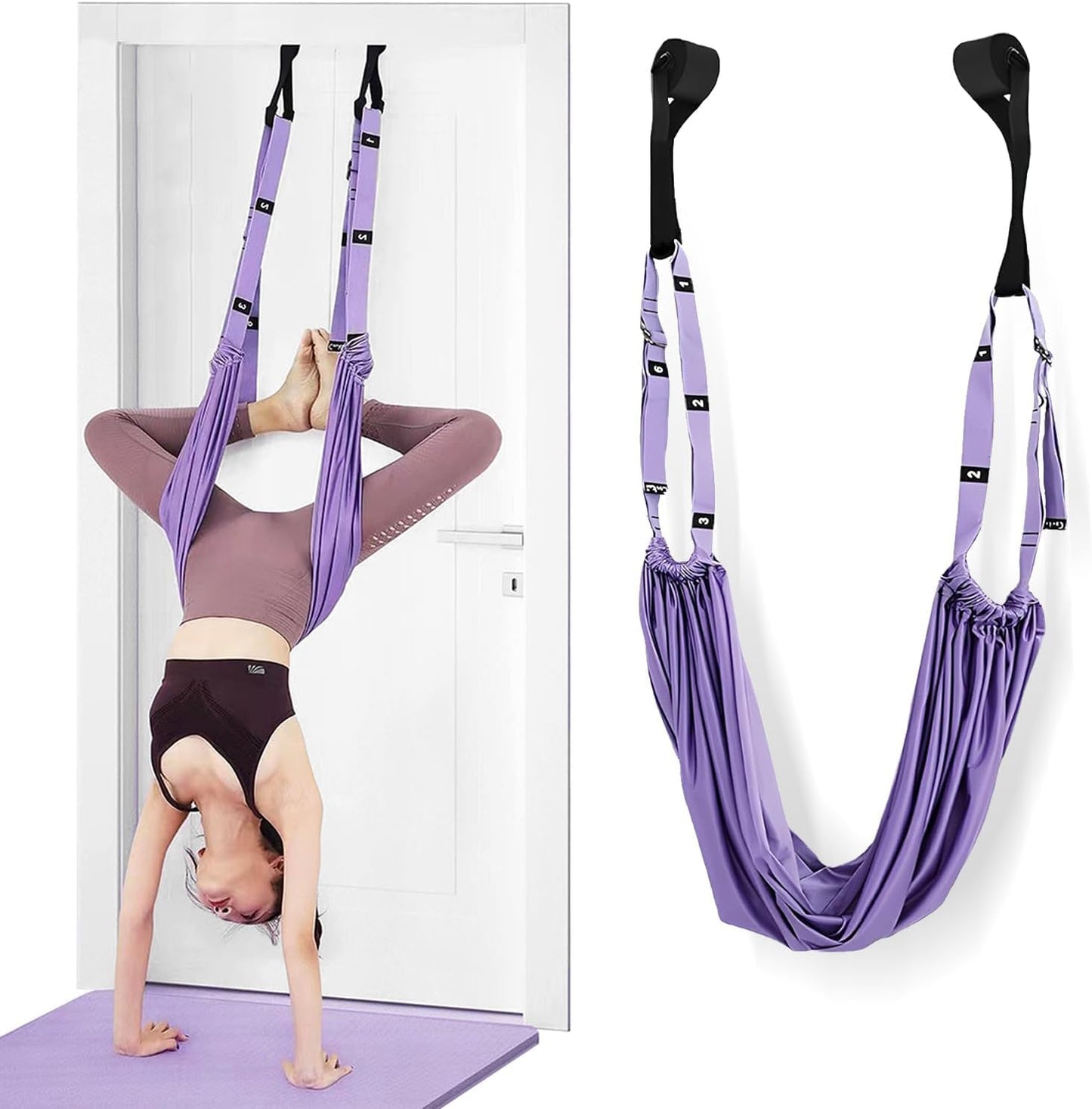 Elfzone Yoga Door Swing - Leg Stretcher Strap,Yoga Stretching Strap,Backbend Training Rope with Door Anchor, Flexibility Trainer Stretching Equipment Assist Stretch Strap for Fitness Gymnastics Dance Aerial Ballet (purple)