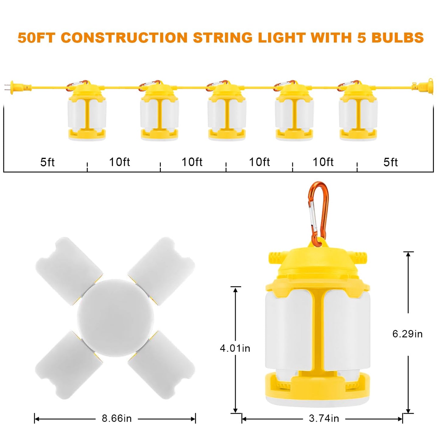 100FT LED Construction String Lights, 300W 30000LM Super Bright LED String Work Lights, Construction Temporary Lights for Construction Sites, Temporary Work, Job site, Indoor and Outdoor Lighting