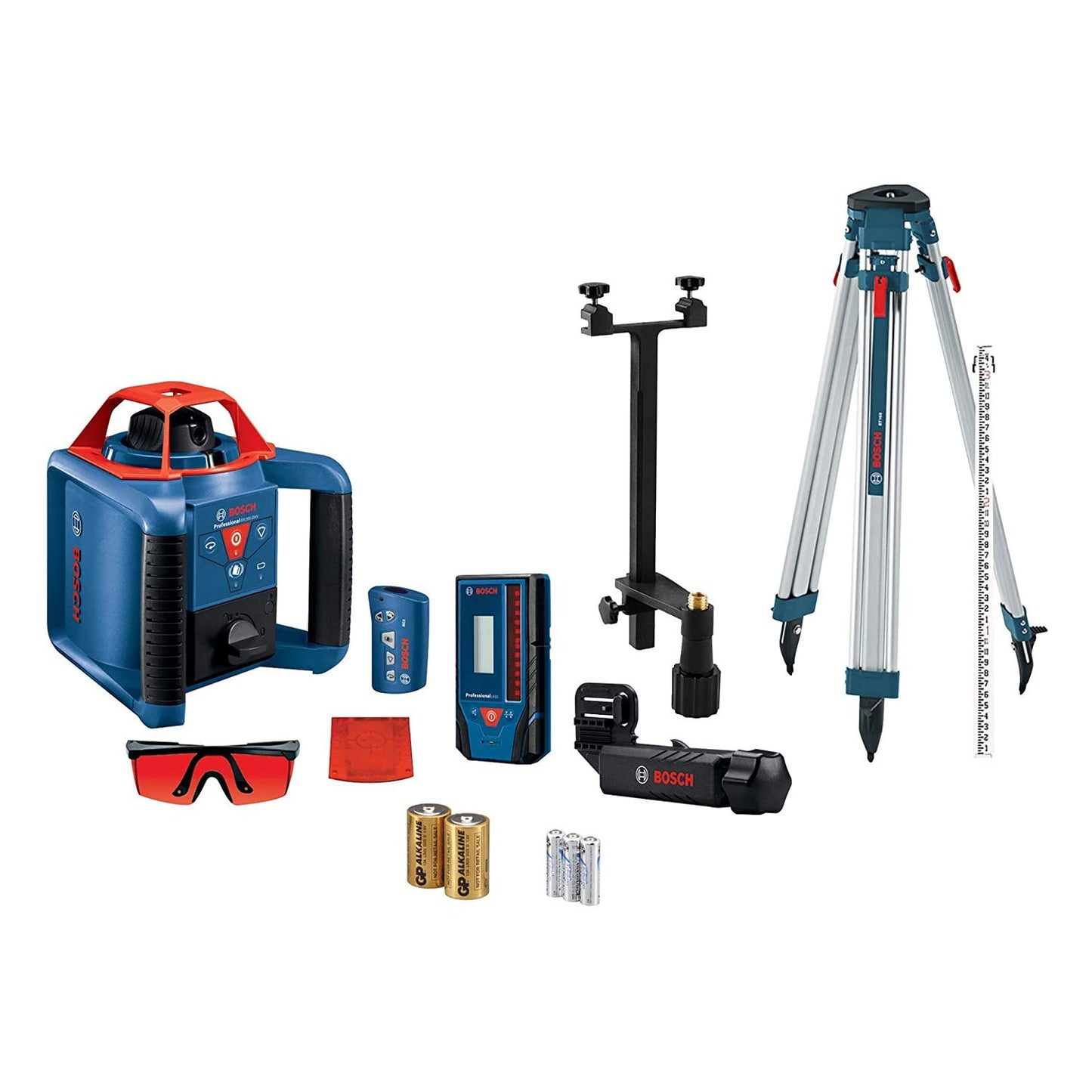 BOSCH GRL900-20HVK REVOLVE Self-Leveling Horizontal/Vertical Rotary Laser Kit, Includes Tripod, Grade Rod, Receiver, 2 D Batteries, Carrying Case, & Accessories