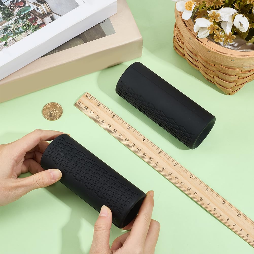 GORGECRAFT 2Pcs Black Dumbbell Grip High Density Silicone Non Slip Hand Pressure Relief Arm Blaster Adapter Thick Dumbbell Clutch Bar Grip Tool for Weightlifting Muscle Building Strength Training