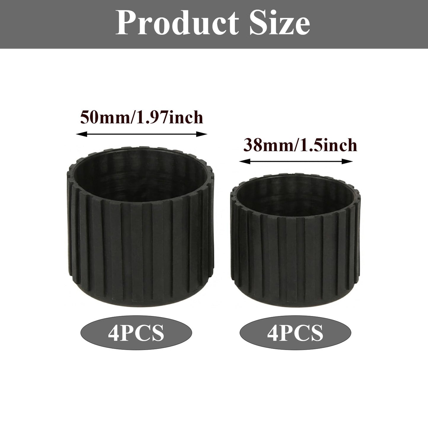 8Pcs Rubber Leg Caps for Fitness Equipments 1.5" & 1.97" Round Exercise Machine Rubber Tips Black Floor Protector for Recumbent Exercise Bike Exercise Bench Stair Stepper Non-Slip Noise Reducing