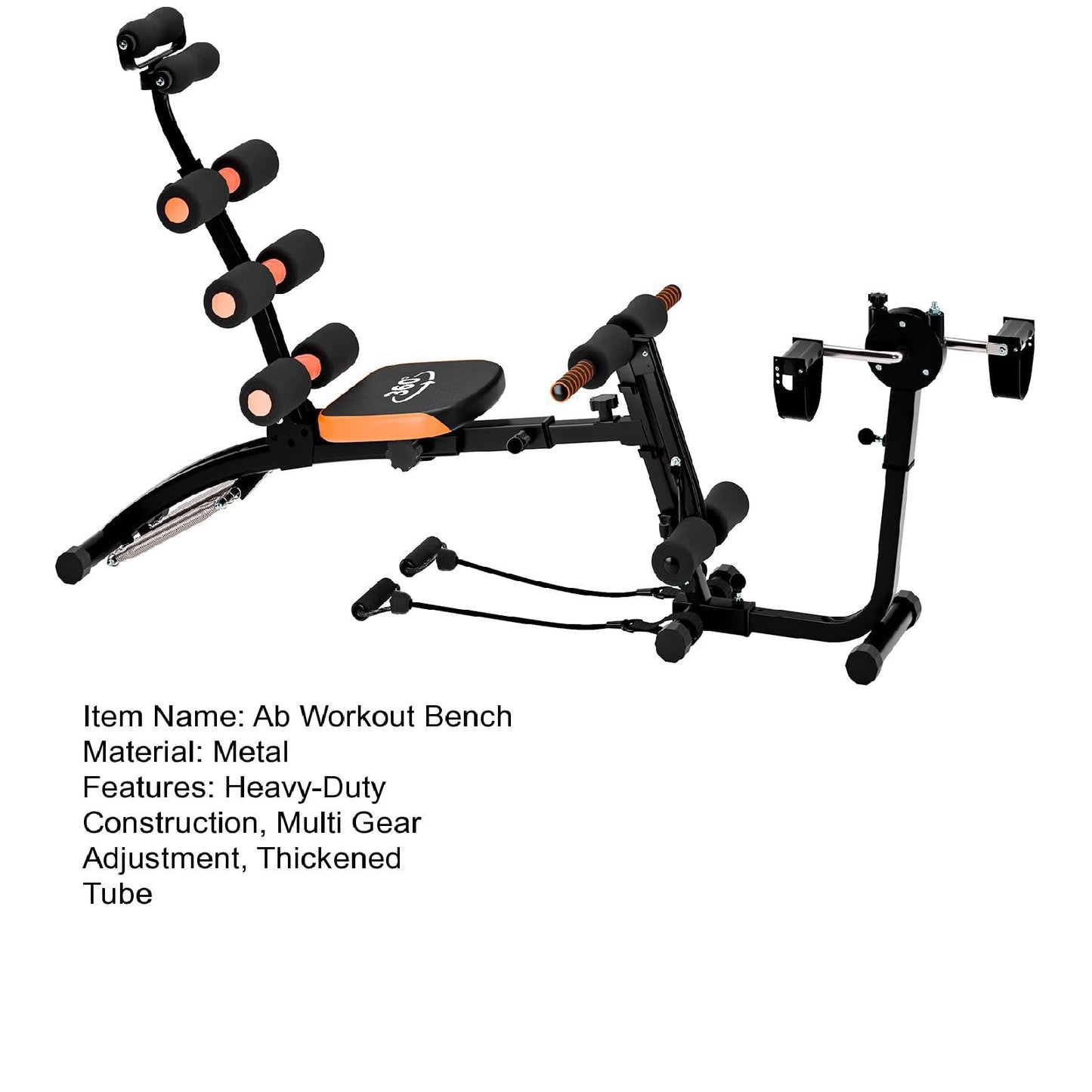 Multi-Function Ab Workout Bench with Resistance Bands and Preacher Curl Pad, Adjustable Ab Crunch Machine, Foldable Sit-Up Bench for Home Gym Strength Training and Leg Extension Black