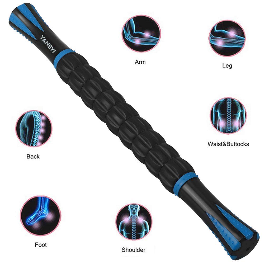 YANSYI Professional 9-Roller Deep Tissue Massage Stick - Portable Muscle Recovery Roller for Athletes, Relieves Post-Workout Soreness & Leg/Back Pain - Portable Physio Tool (Blue 1)