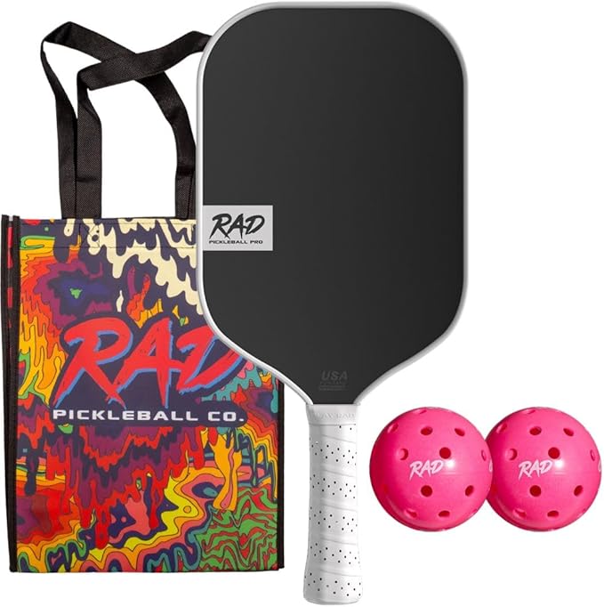 RAD Pro Pickleball Paddle Set – USAPA Approved – T700 Carbon Fiber Surface & 16mm Full-Cell Polypropylene Honeycomb Core for Power & Control – Includes Outdoor Pickleballs & Tote Bag