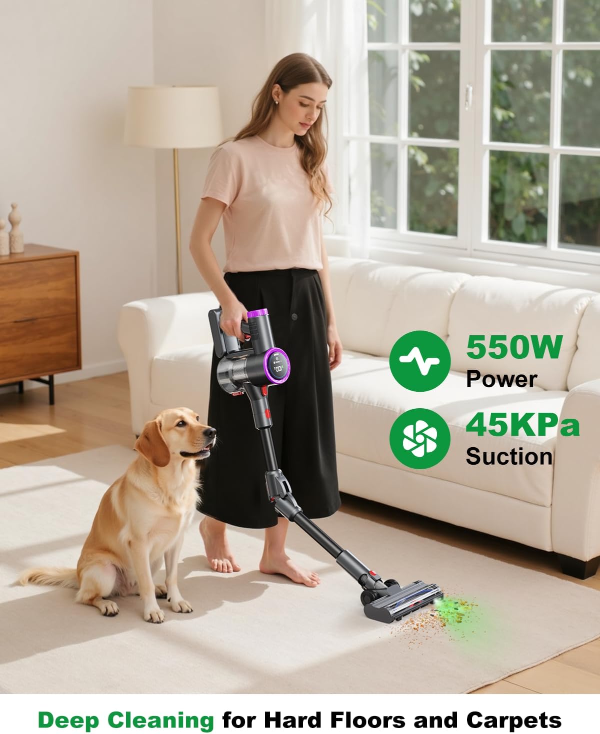 Skiennix Cordless Vacuum Cleaner - 550W Powerful Suction, Lightweight & Rechargeable for Pet Hair | Purple