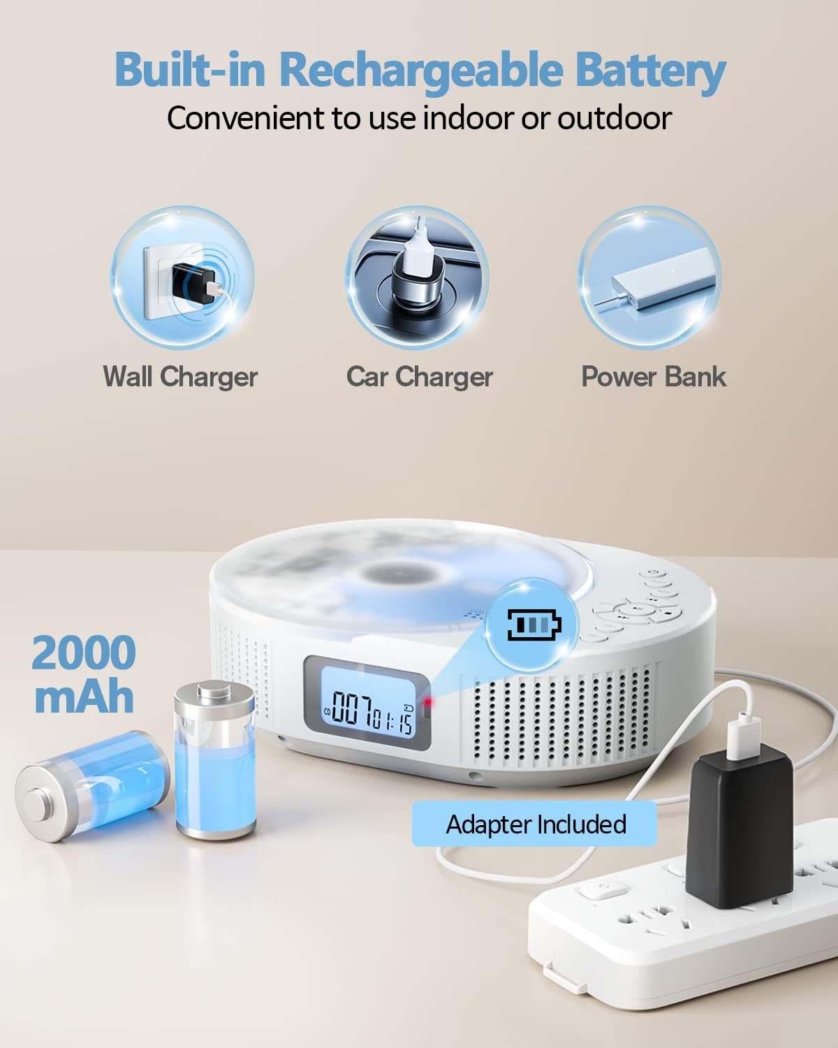 FELEMAN 2 1 CD Player Portable, Upgraded Boombox CD Player & Bluetooth Speaker in Combo, Rechargeable Portable CD