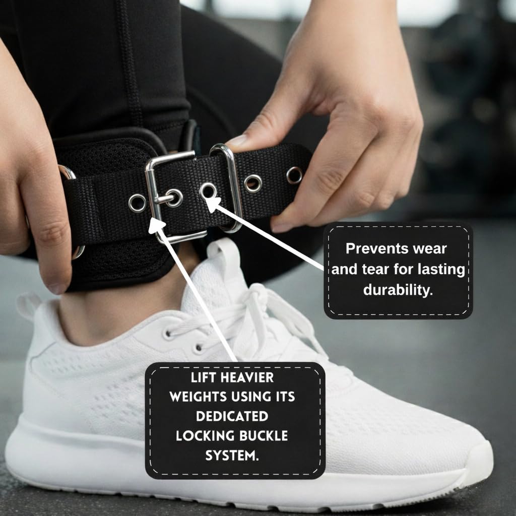 FEPINA Durable Ankle Straps for Cable Machines (2 Pack) – Adjustable Gym Ankle Cuffs for Men & Women, Heavy Duty Buckle Closure, Ideal for Glute Kickbacks, Hip Abductors, Leg & Thigh Workouts (Black, Pair)