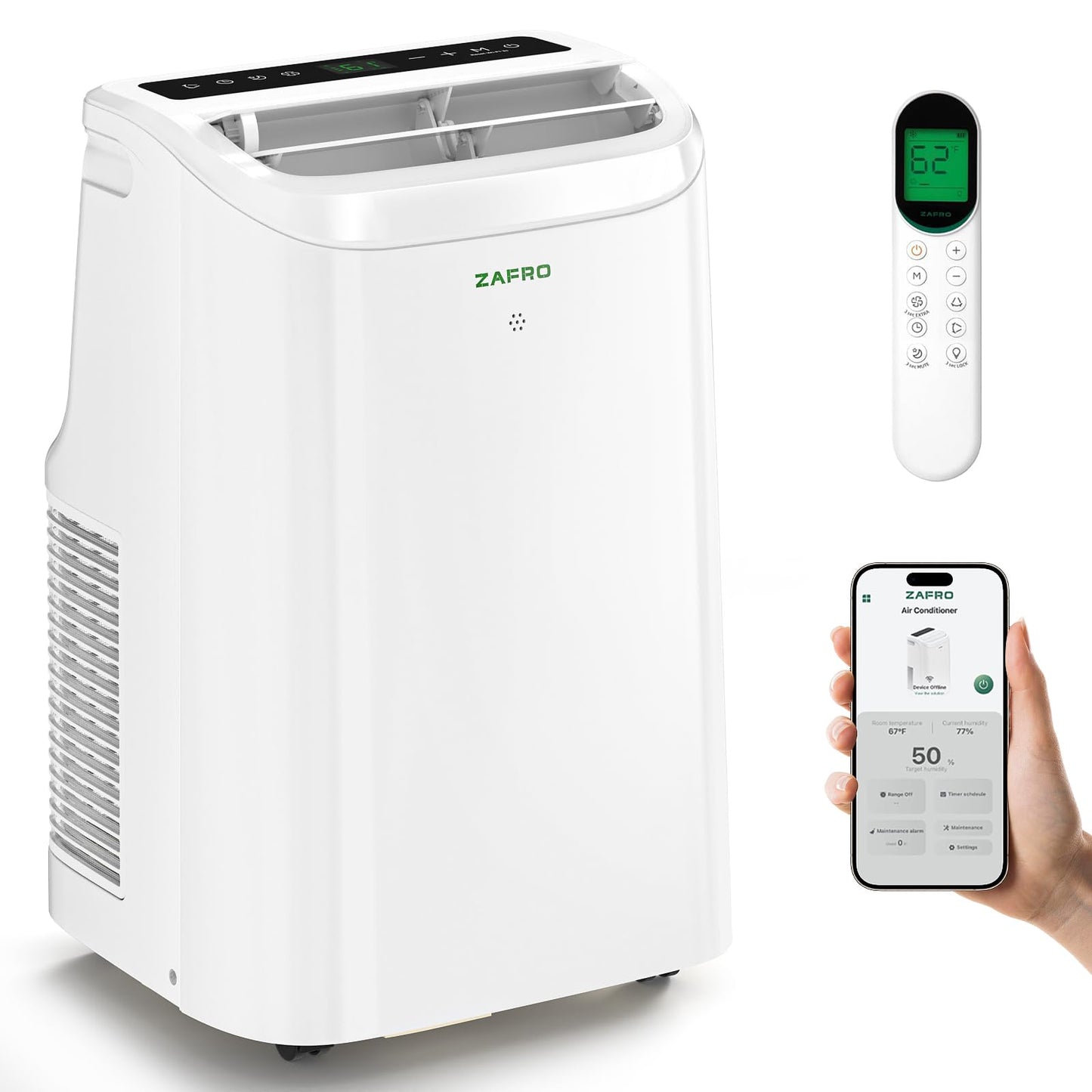 ZAFRO Smart Portable Air Conditioners, 10000 BTU (6000 BTU SACC), Portable AC Unit with Drainage-free Cooling, Fan & Dehumidifier with APP/Remote, Window Kit, 47dB Quiet for Living Room, Bedroom