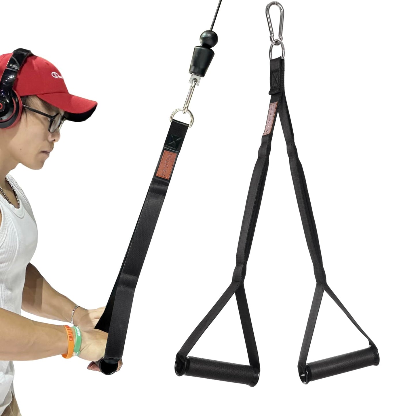 PANTIK Triceps Rope Handles Gym Cable Machine Attachment TPR Anti Slip Handles 2 Loops Long Strap Fit for Pushdowns Face Pulls Crunches Overhead Extensions Biceps Curl