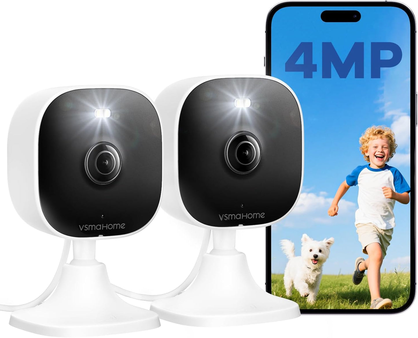 VSMAHOME 4MP 2.4g/5g 2PCS Indoor Cameras for Home Security Outdoor, Home Security Camera System, Camera