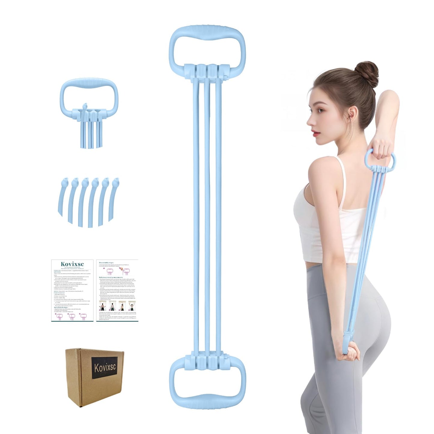Kovixsc Figure 8 Resistance Band for Women 15-90LBS, Adjustable Resistance Bands with Handles for Arm Back Exercise, 6 Fitness Elastic Rope, Stretch Bands for Yoga, Pilates, Strength Training
