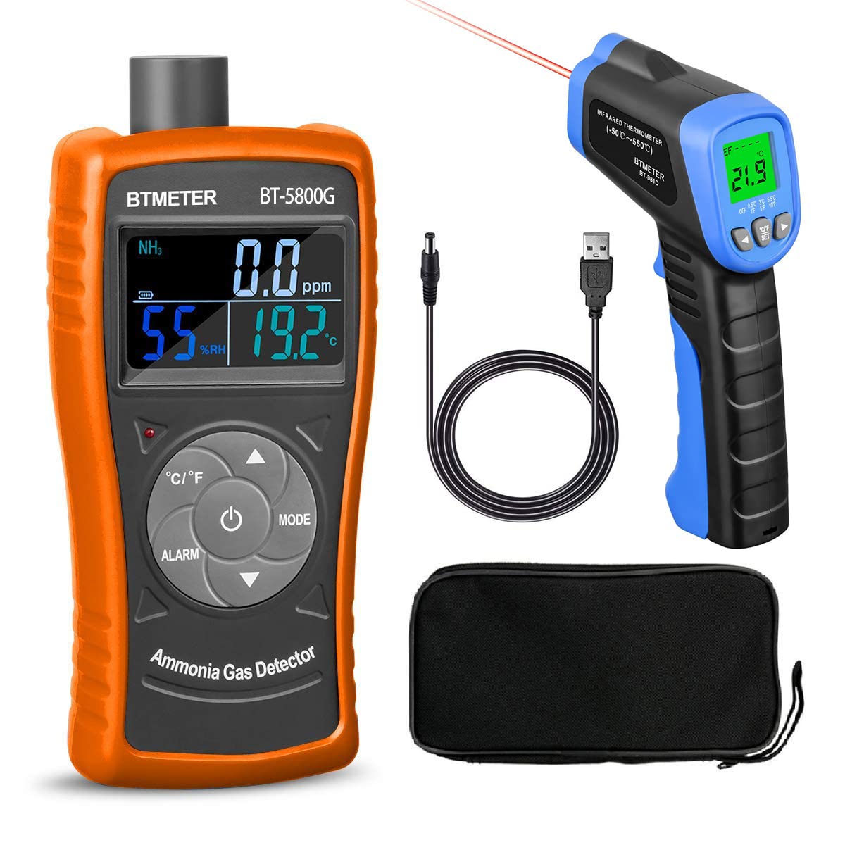 BTMETER Ammonia Gas Detector Sensor 5800G and Industrial Thermometer 981D Combo