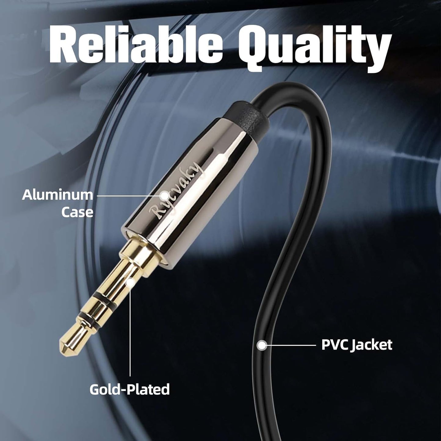 rycvaky 3.5mm 6.35mm 1/4" 1/8" Connectors(25ft/1pk) to Auxiliary Audio Cable, Male to Male TRS Stereo Audio Cable