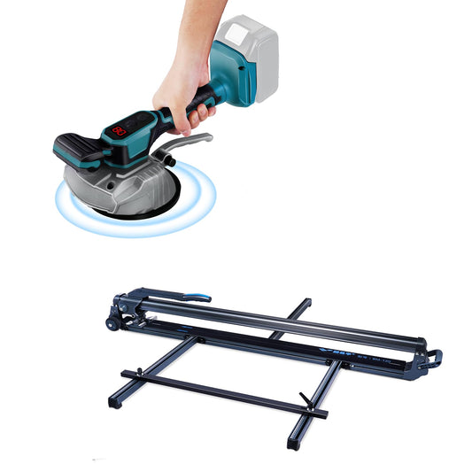 "YJINGRUI 1pcs Tile Vibration Leveling Machine, for Makita 18V Max Battery & 1pcs Manual Tile Cutter 48"", Precise Ceramic Tile Cutting Tool"