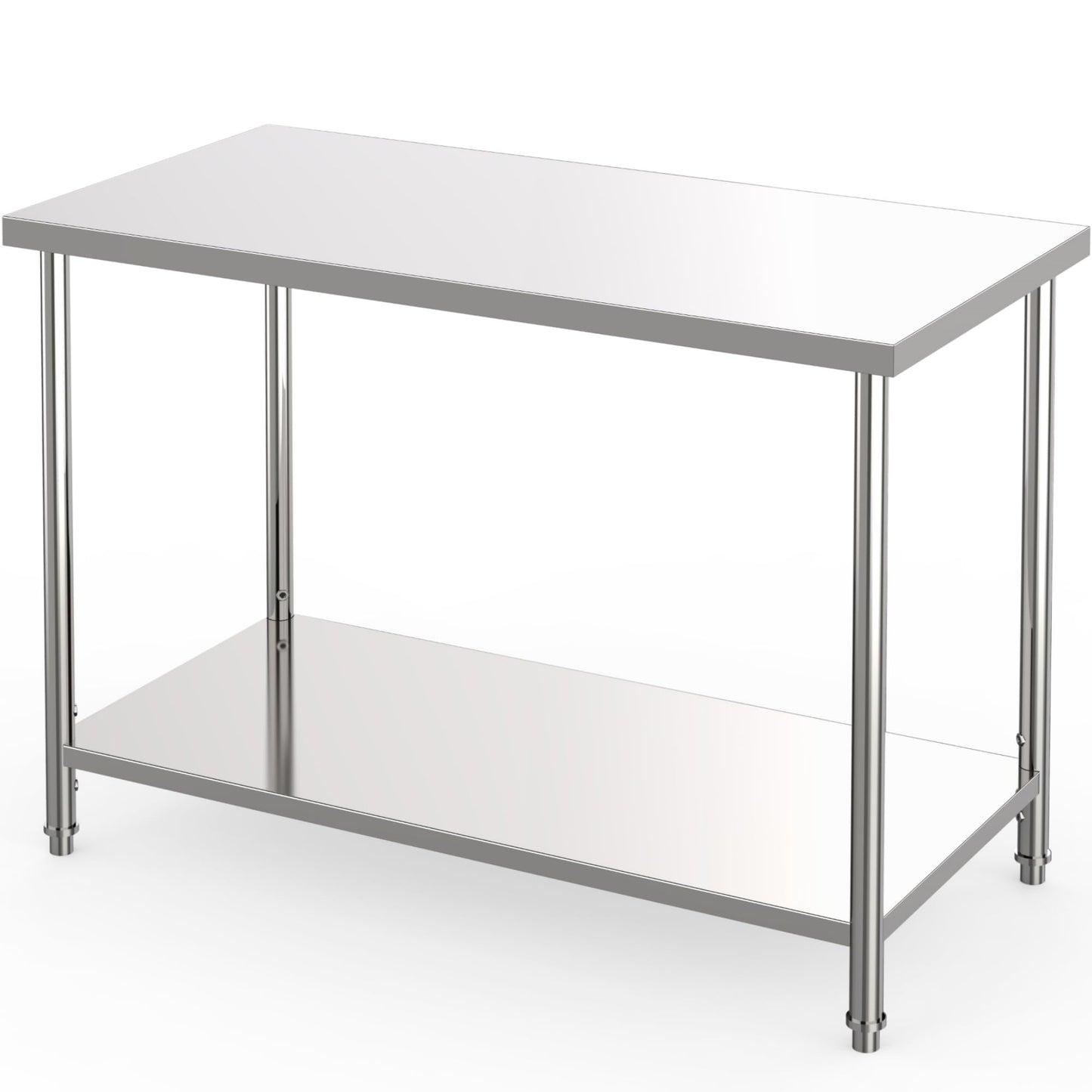 GarveeTech Stainless Steel Table, 48 in x 24 in Commercial Prep Work Table with Adjustable Undershelf and Pre-installed Feet, 2 Tier Metal Table for Restaurant, Home, Kitchen, Garages and Outdoor