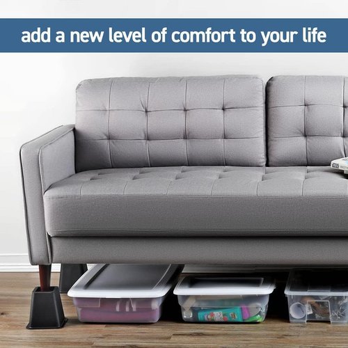 HOME IT Black Bed Risers - Heavy Duty 5 to 6-Inch Stackable Furniture Elevators | 4-Pack for Dorms & Home