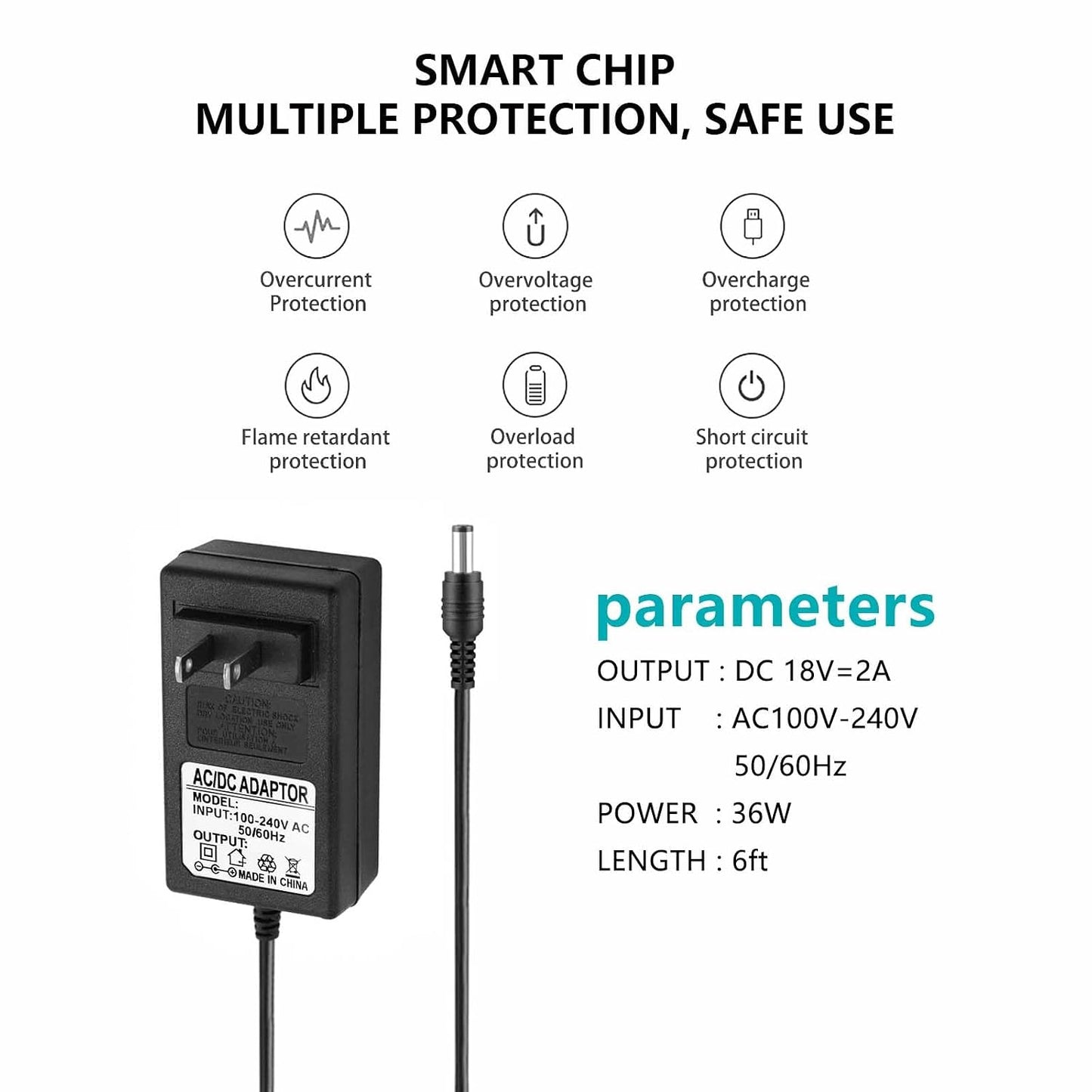 RCBCH 18V 2A 36W 3.5x1.35mm 4.0x1.7mm (6 AC Adapter Power Supply Switching Wall Mounted Power Adapter Compatible